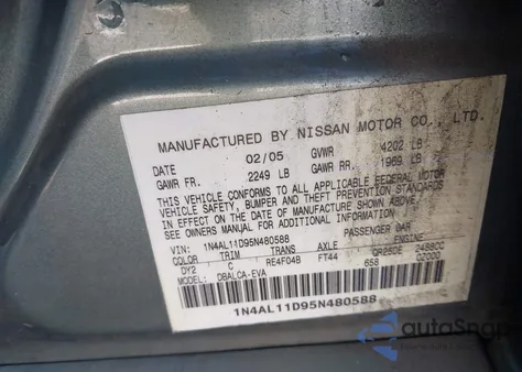 2005 Nissan Altima 2.5 S из США, поврежденный, VIN 1N4AL11D95N480588